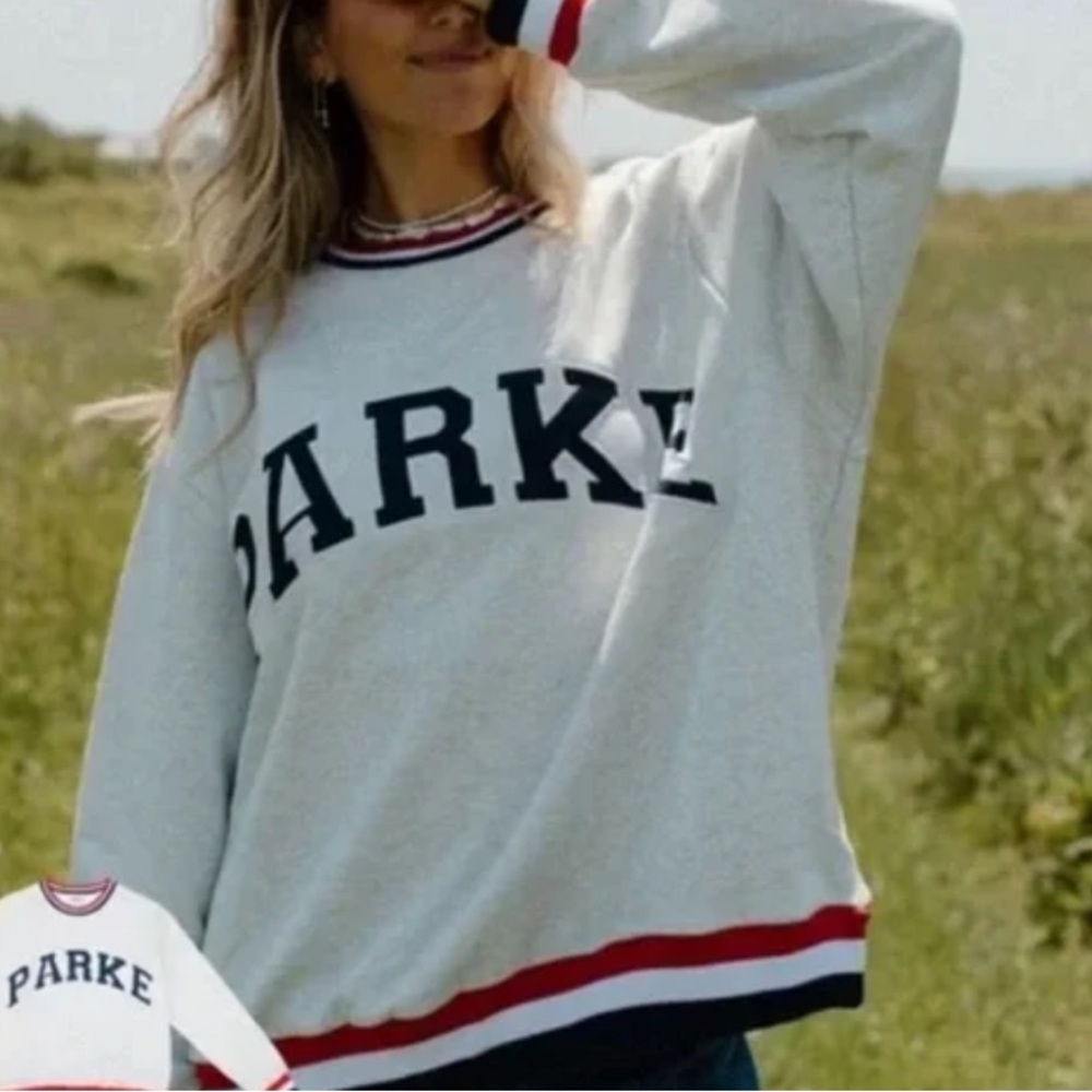 PARKE Gray Sweatshirt with Red and Blue Trim